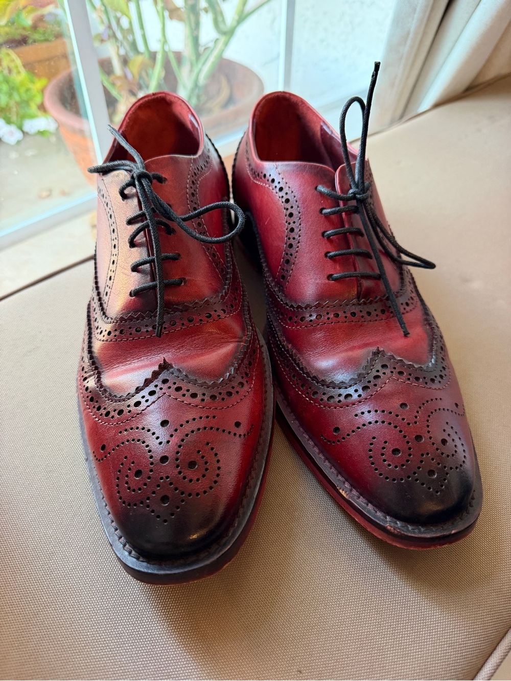 Lethato Men's Burgundy Wingtip Brogues - Classic Leather Dress Shoes